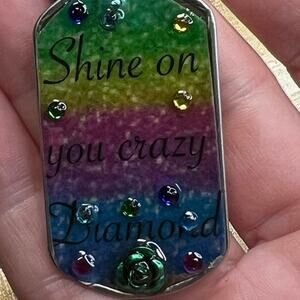 Dog tag resin necklace "shine on you crazy Diamond" rhinestone rose